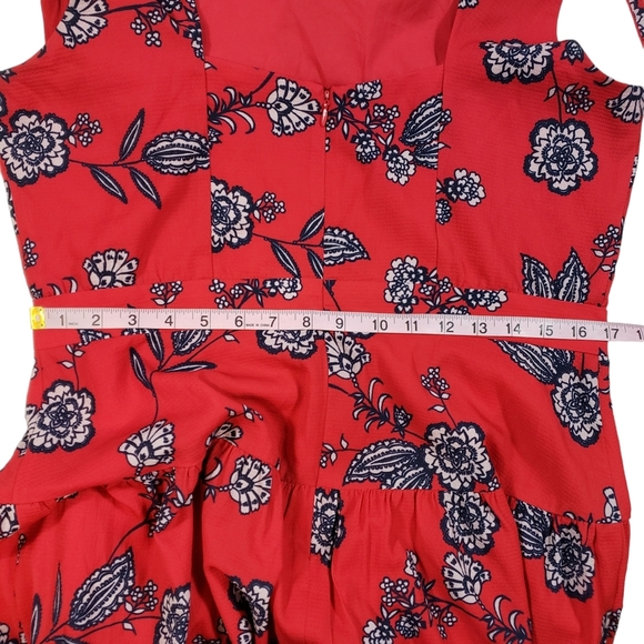 Eliza J Red Floral Print Mini Dress Size 14 Mock Neck Open Back Bow Feminine - Picture 15 of 15